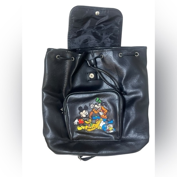 WALT DISNEY WORLD Black PVC Vintage 90's Embroidered Backpack - Picture 2 of 10
